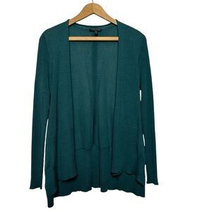 Eileen Fisher 100% Merino Wool Forest Green Open Front Cardigan Sz Petite Medium